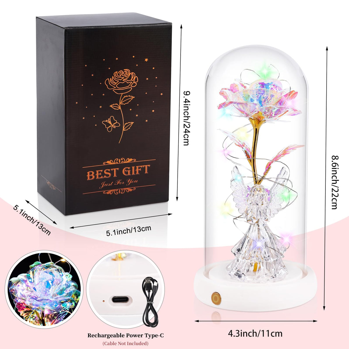 DEEMEI LED rose inside the dome creates a warm, romantic ambiance.