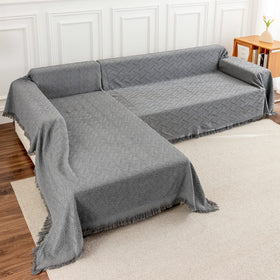 Deep Dream sectional couch cover on an L-shaped sofa shows a snug XX-Large fit