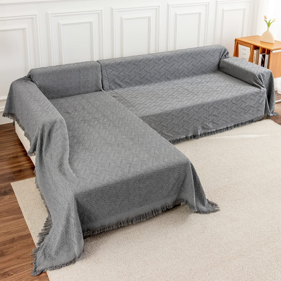 Deep Dream sectional couch cover on an L-shaped sofa shows a snug XX-Large fit