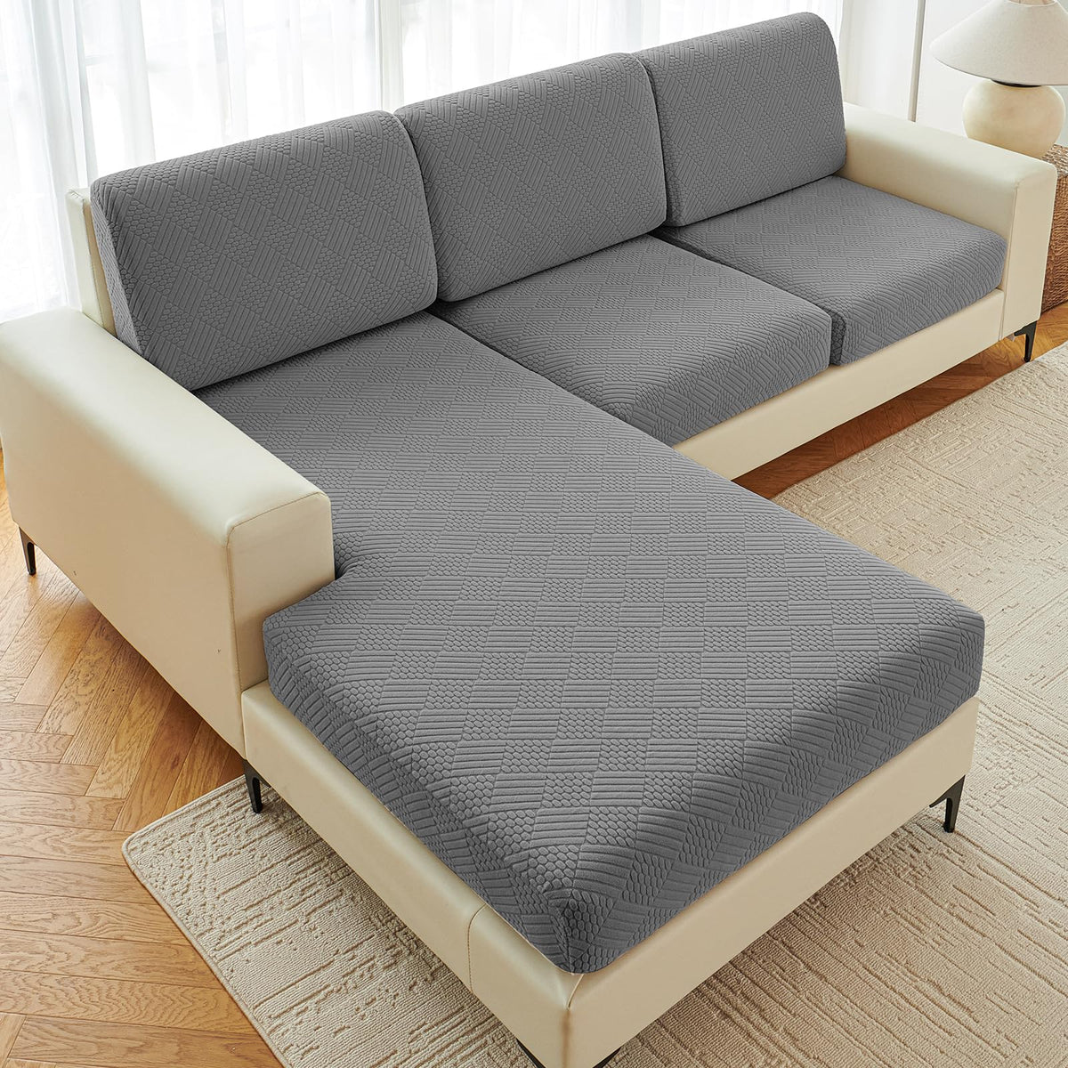 Deep Dream 6 piece sectional couch covers set on an L shaped sofa for full protection