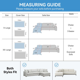 Deep Dream two-piece sectional cover setup protects chaise and sofa from spills.