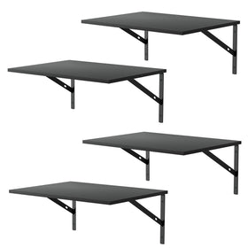 Deep Floating Wall Shelves display black wood boards with sturdy brackets in a living room setup for storage