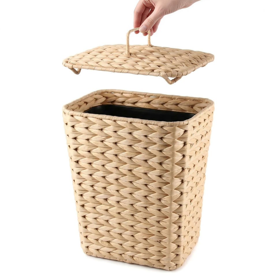 deepredcoast 2.6 gallon wicker trash can with lid keeps odors contained in tight spaces