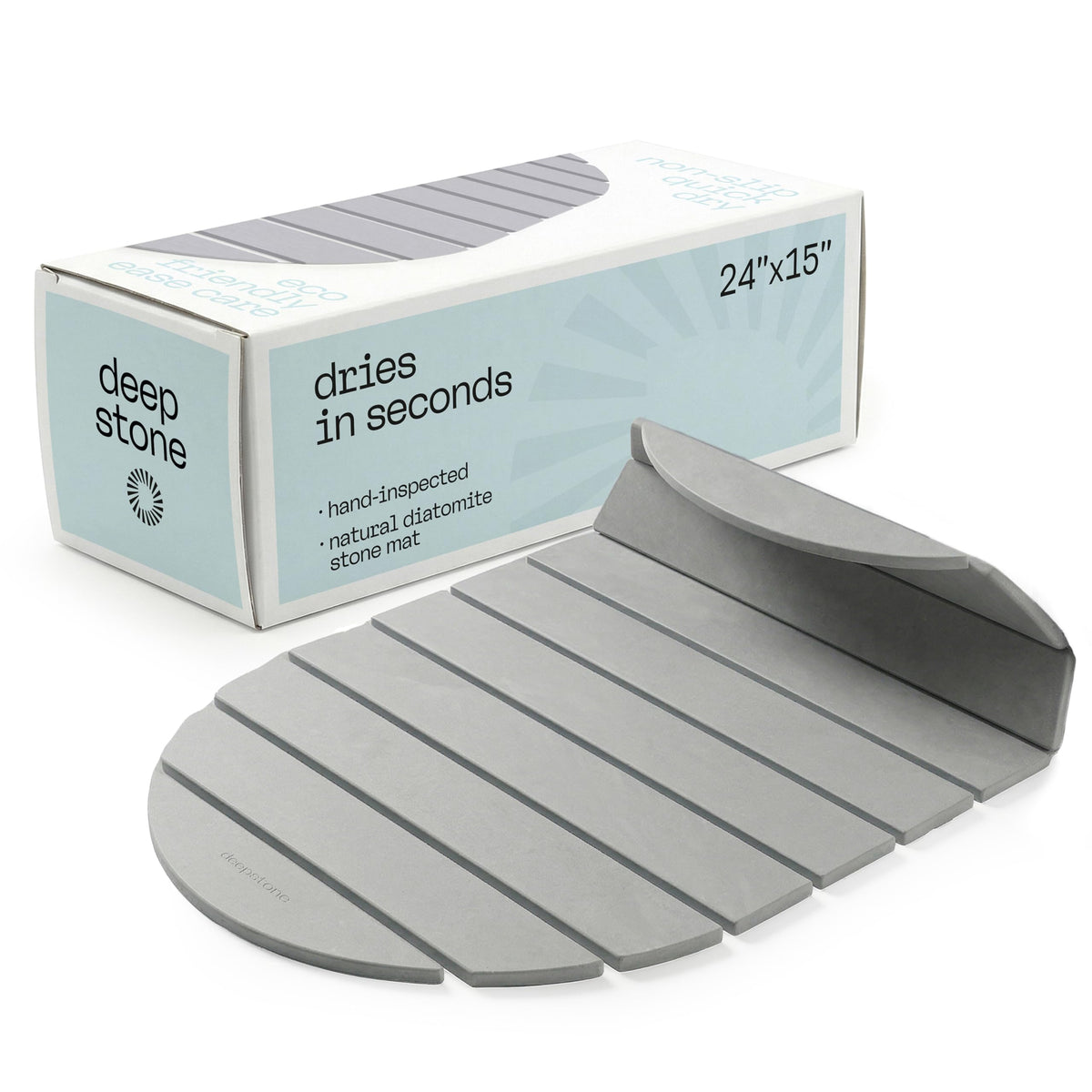 Deepstone foldable stone bath mat in gray, ideal for compact storage and quick-dry floors.
