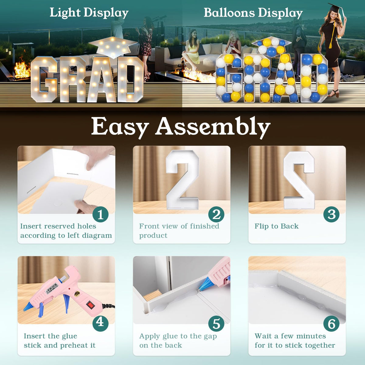 Deerher glue gun included enables sturdy, professional-looking graduation displays