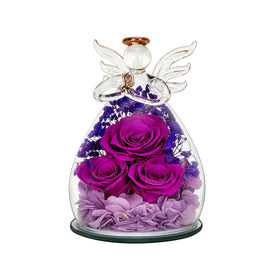 Deerift preserved rose glass angel figurine with three roses for timeless home decor