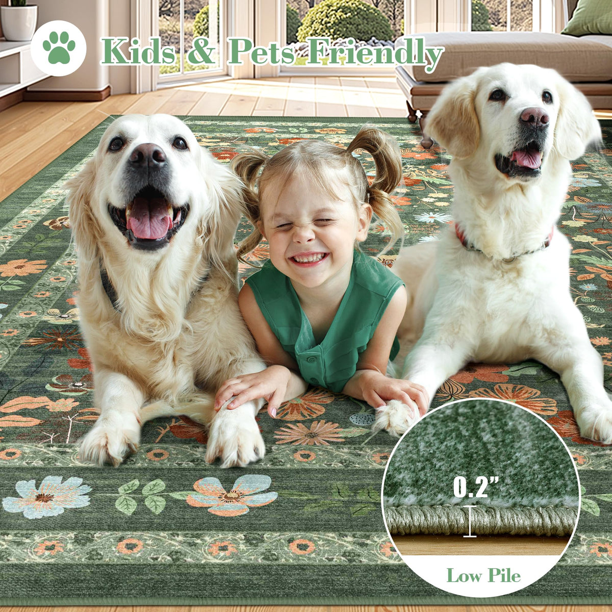 Deerly Reinforced-Edges Rug maintains shape and reduces curling in high-traffic spaces.