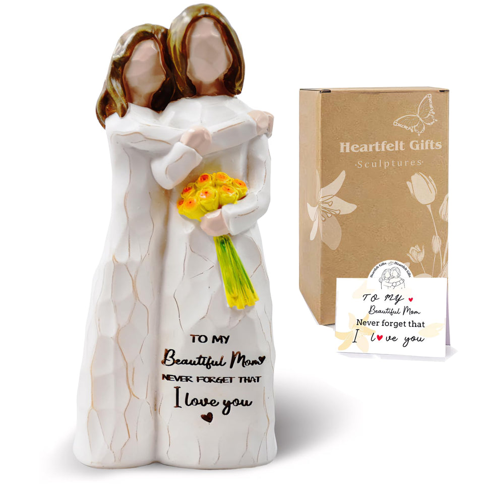 DEERWIN mom-daughter hug figurine on a shelf, a heartfelt keepsake.