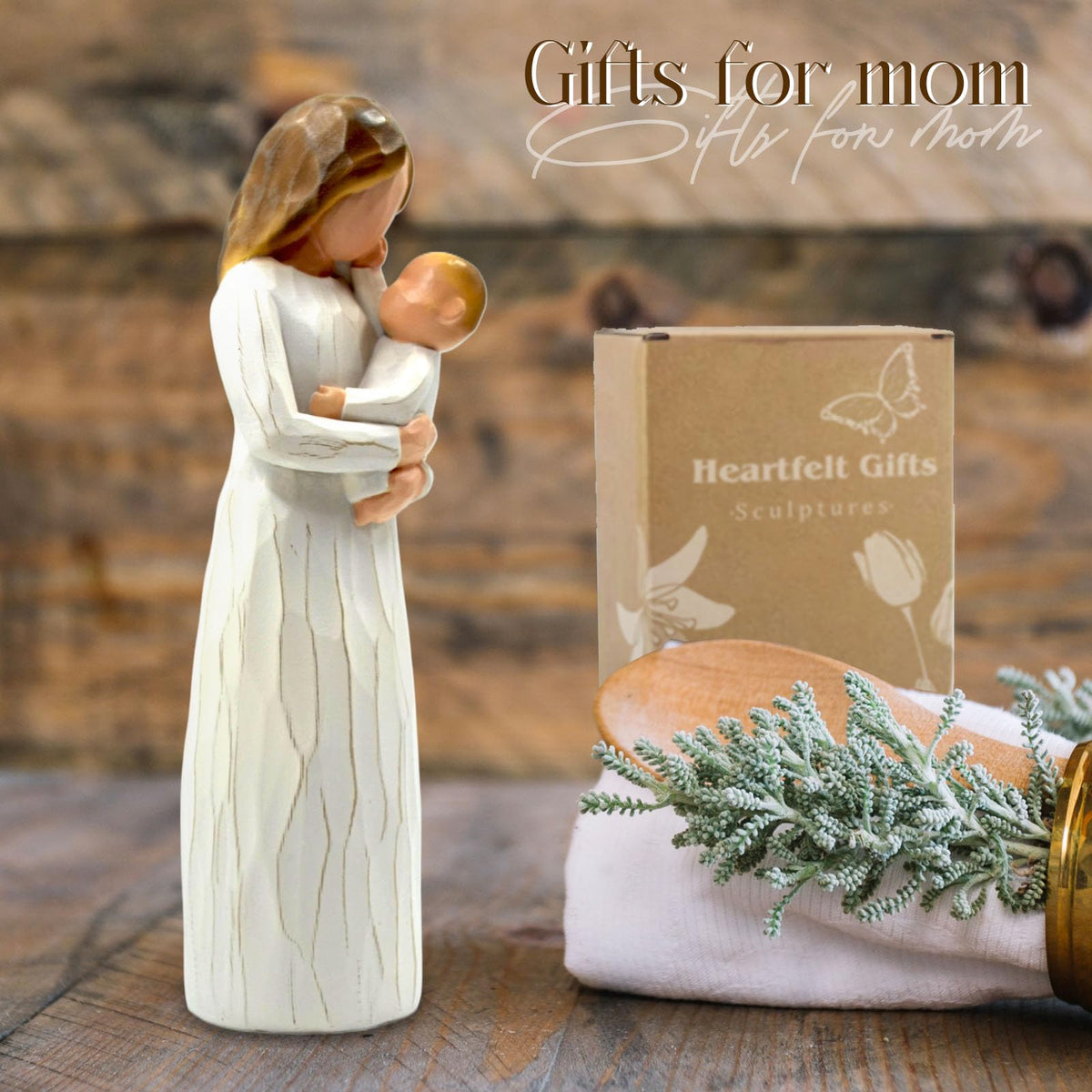 DEERWIN baby shower gift idea: hand-painted mother and baby sculpture for meaningful keepsake.