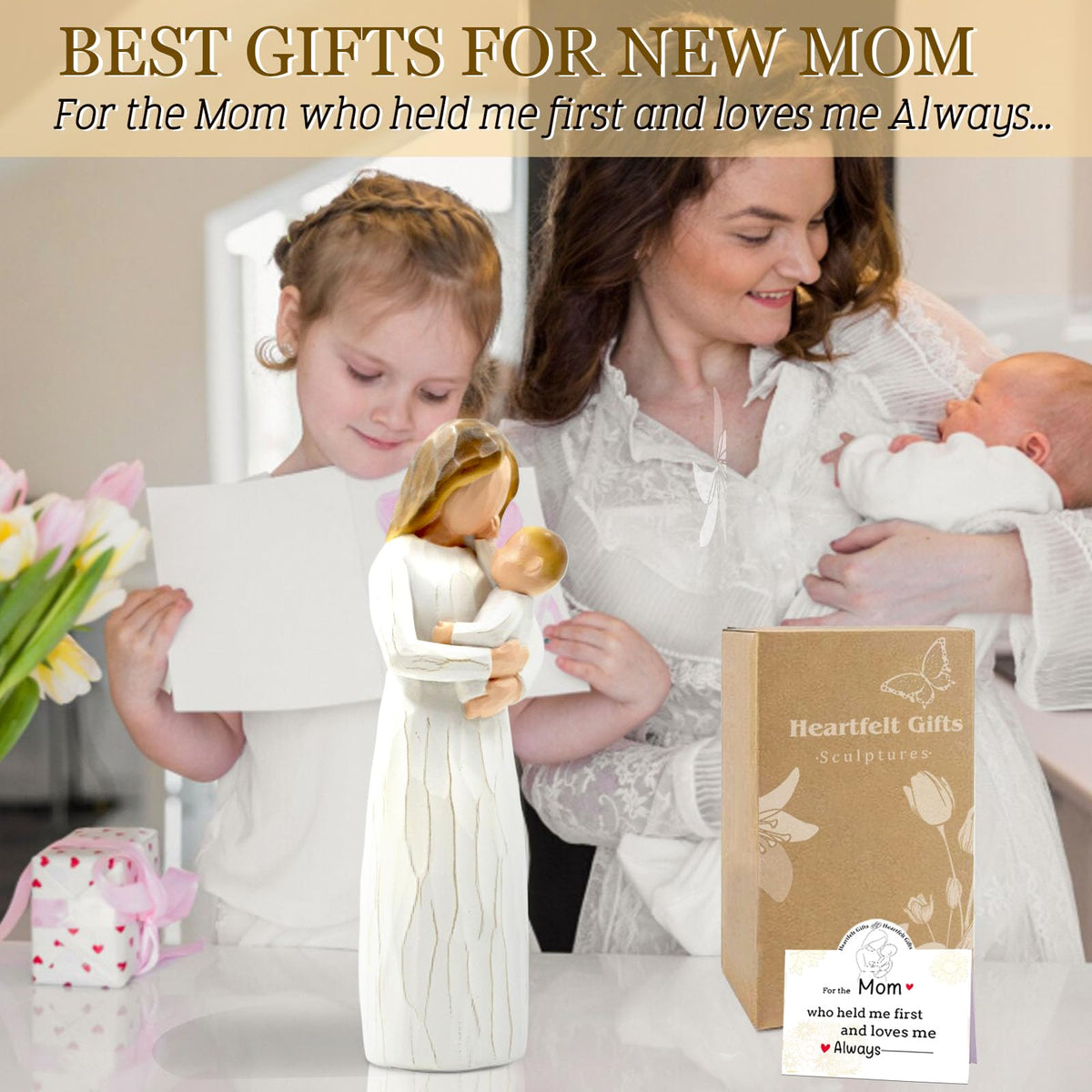 DEERWIN hand-painted resin figurine accentuates motherhood moments for nursery decor.