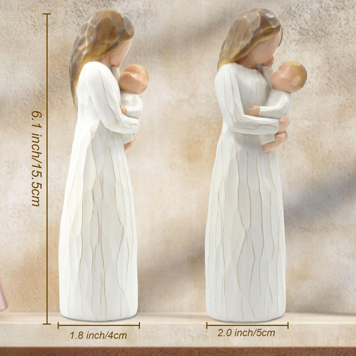DEERWIN mom holding baby close, a calm, minimalist sculpture for shelves.