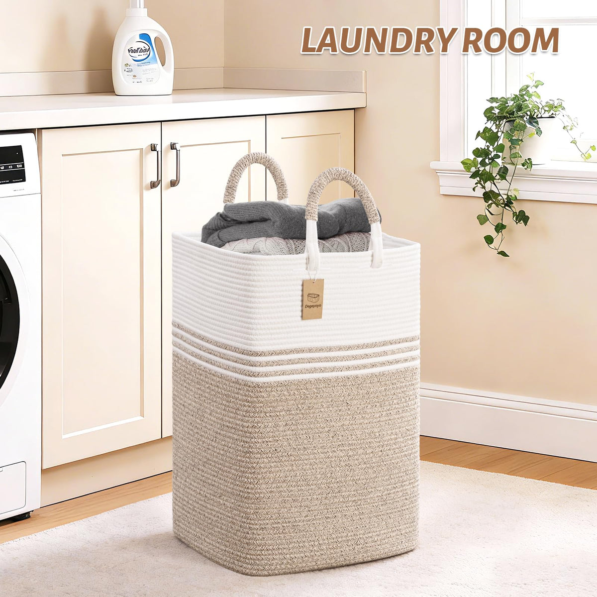 60L capacity laundry hamper ideal for clothes, blankets, and toys.