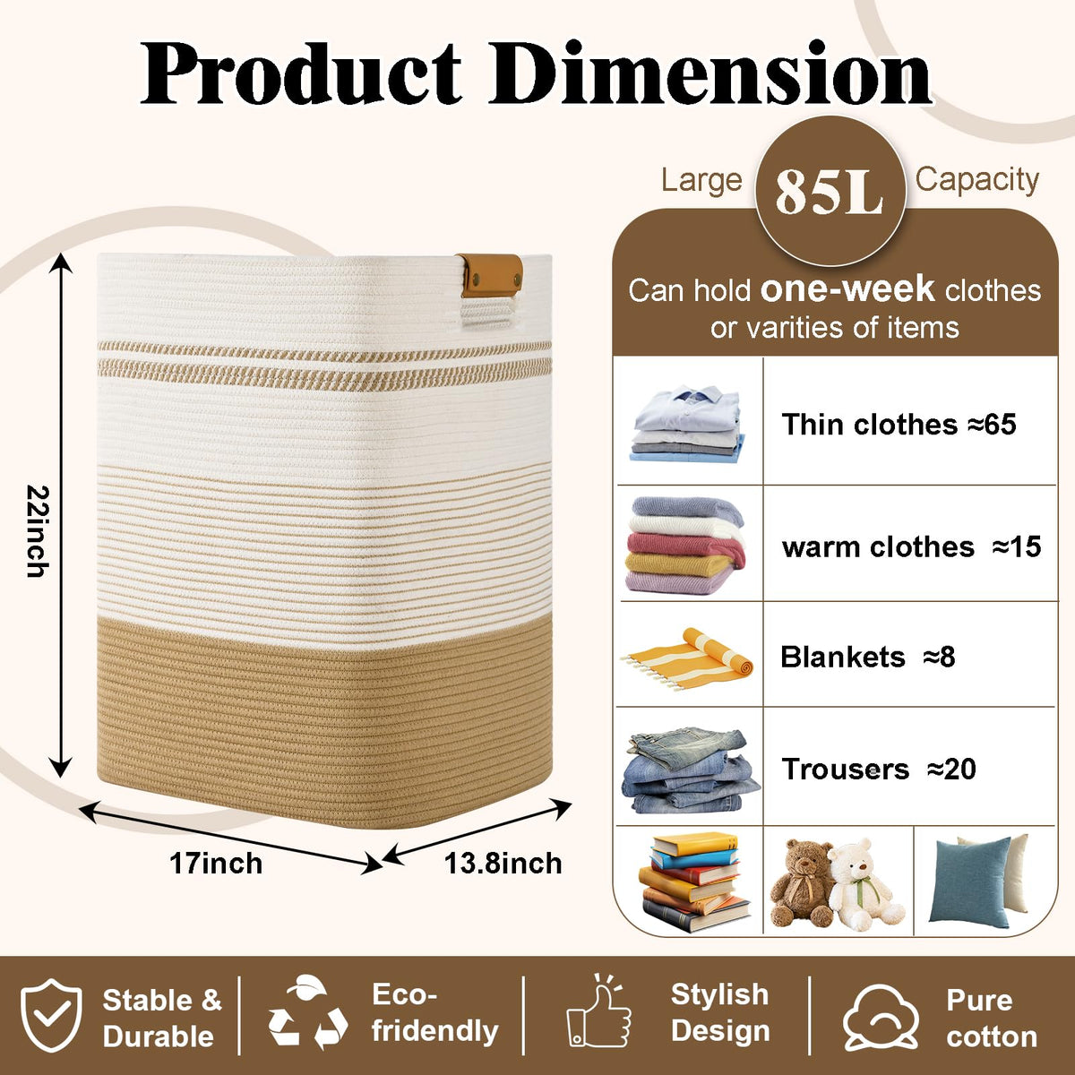 Degeyoyo laundry hamper 85l-capacity provides ample storage for busy households.