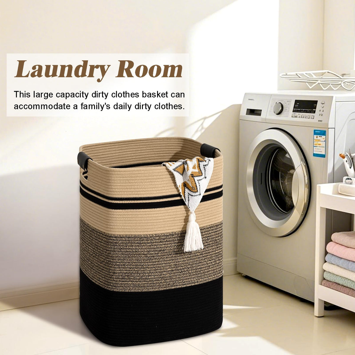 Degeyoyo laundry hamper folded flat demonstrates easy storage when not in use.