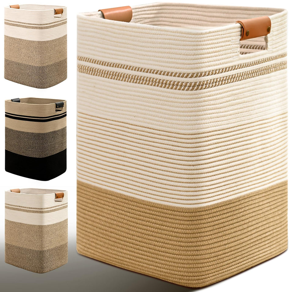 Degeyoyo laundry hamper with leather-handles for durable, stylish laundry storage.