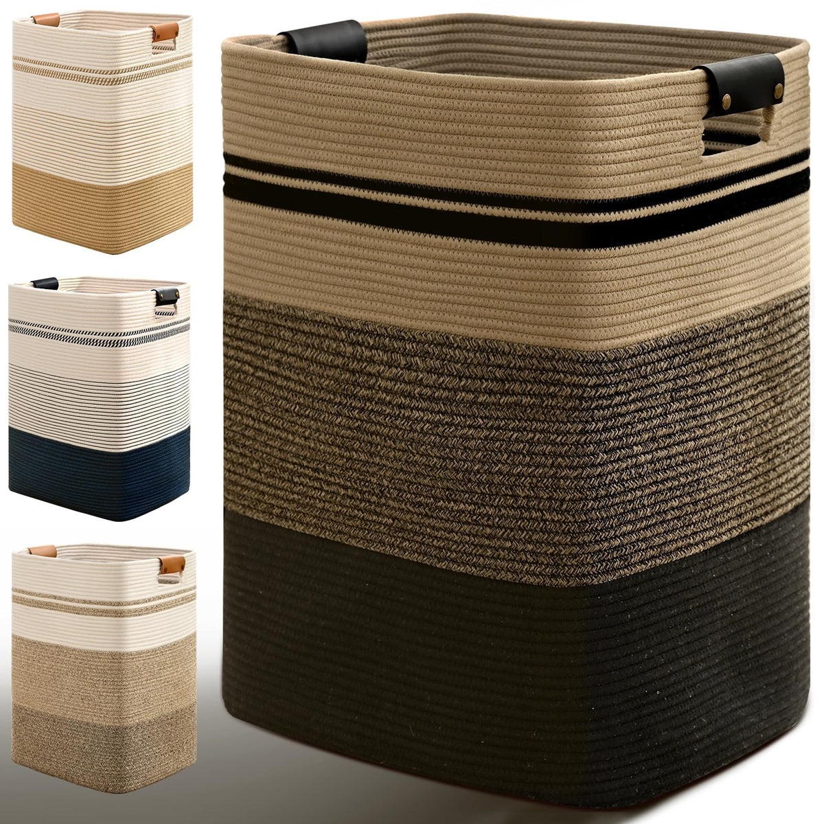Degeyoyo laundry hamper with leather handles for easy transport and stylish storage.