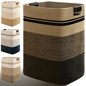Degeyoyo laundry hamper with leather handles for easy transport and stylish storage.