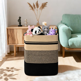 Degeyoyo storage hamper in living room provides practical organization and style.