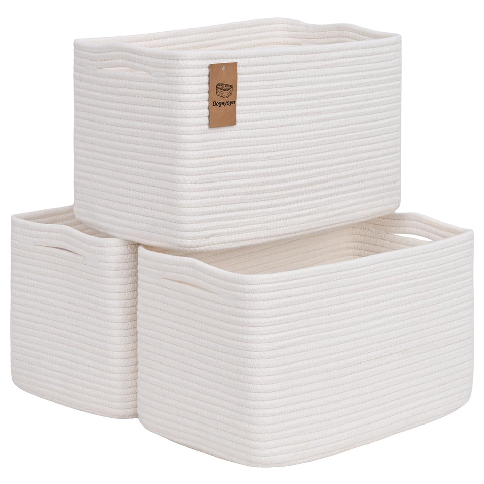 Degeyoyo storage baskets set of 3 on a shelf showing organized items.