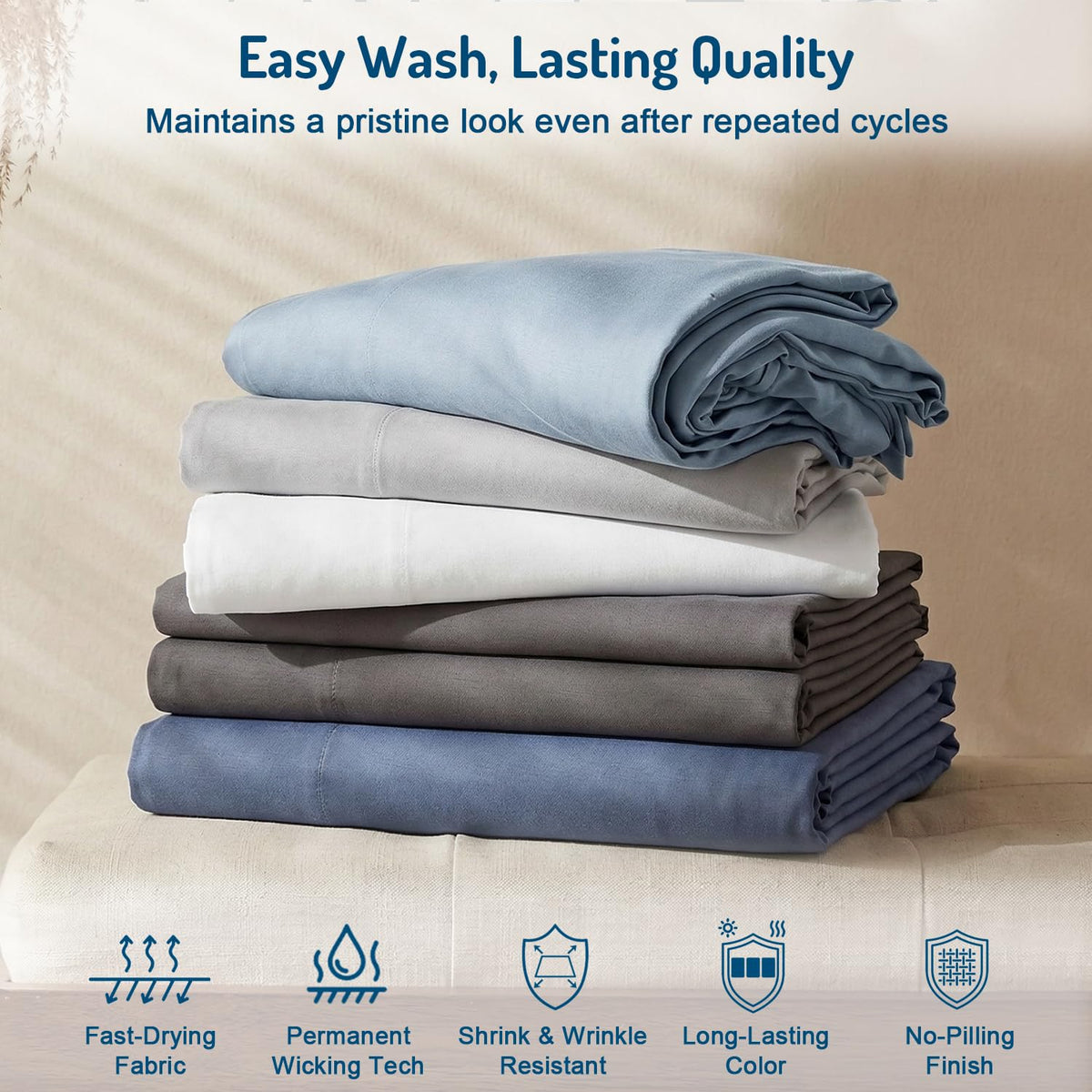 Degrees of Comfort 360 elastic keeps sheets in place on taller beds.