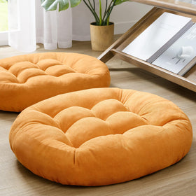 Degrees of Comfort floor cushion round 22in orange yellow for cozy family seating at home.