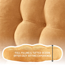 Degrees of Comfort living room seating setup shows versatile round cushions.