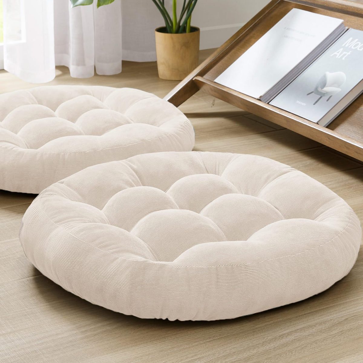 Degrees of Comfort meditation floor pillow set top view in beige, ideal for versatile seating.