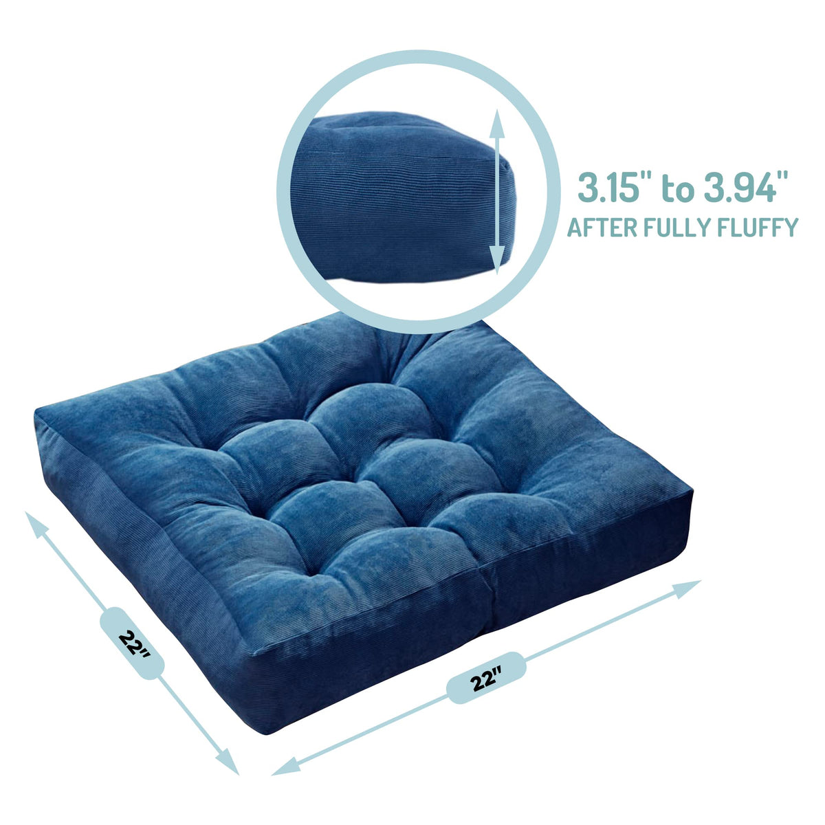 Degrees of Comfort multi-use floor cushion navy in a room scene, lightweight and portable