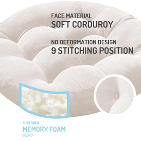 Degrees of Comfort round beige floor pillow side view, provides cozy seating for adults and kids.