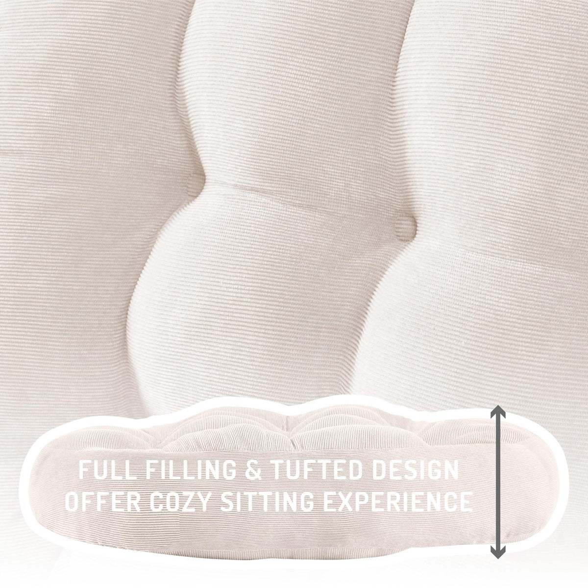 Degrees of Comfort soft seating experience closeup, showcasing 22-inch round cushion for floor use.