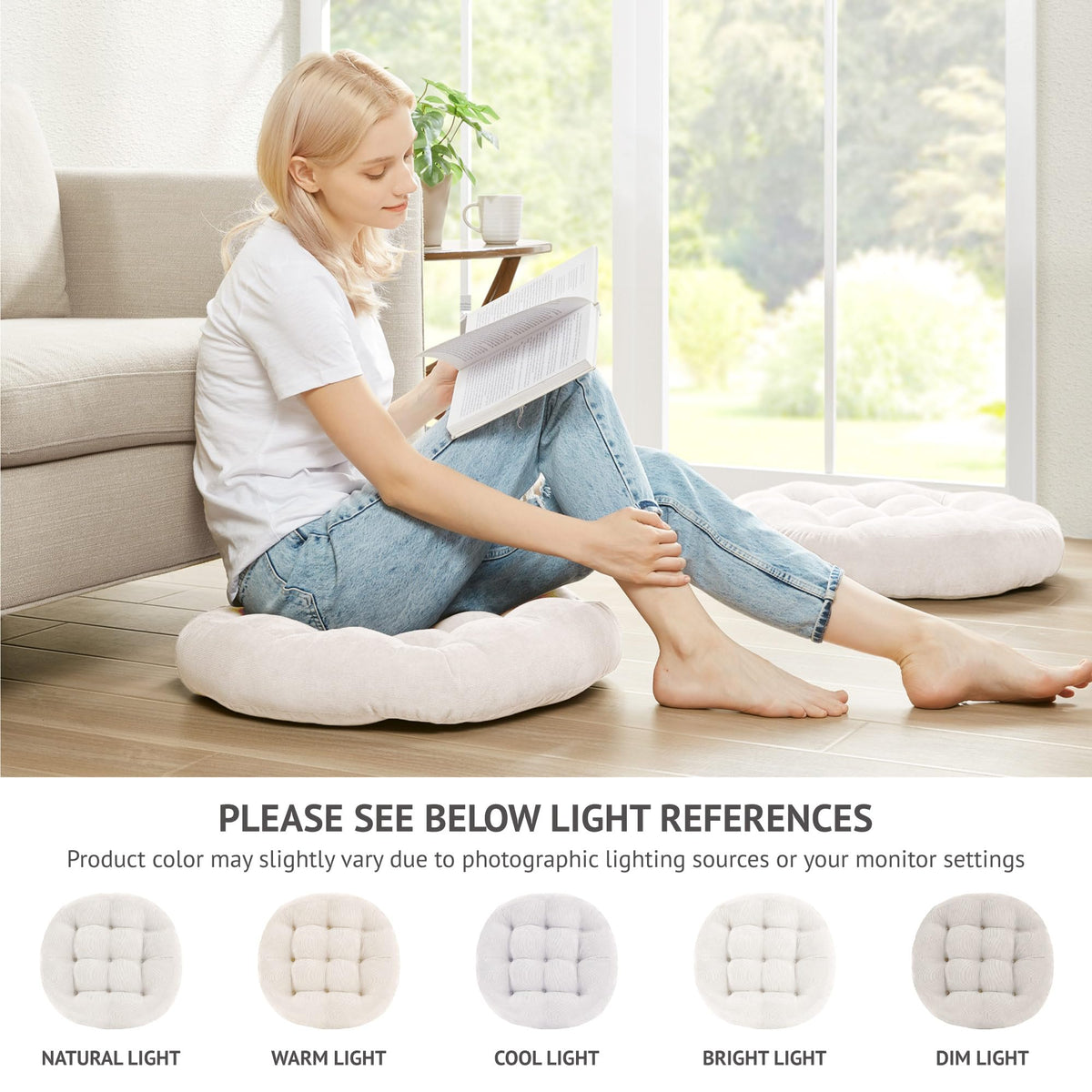 Degrees of Comfort tufted corduroy closeup in beige highlights soft fabric and premium stitching.