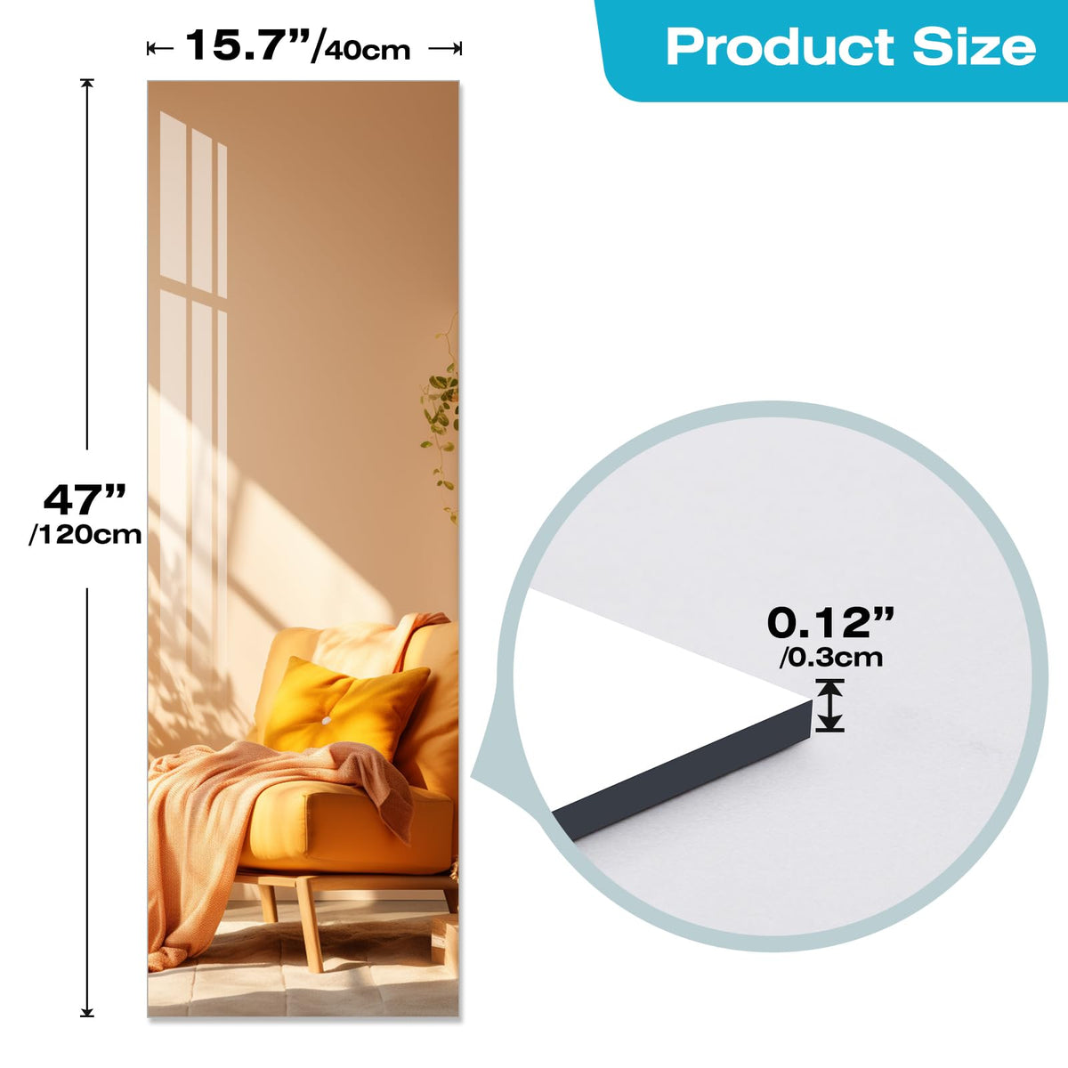 DEHWFT seamless one-piece plexiglass mirror with no gaps