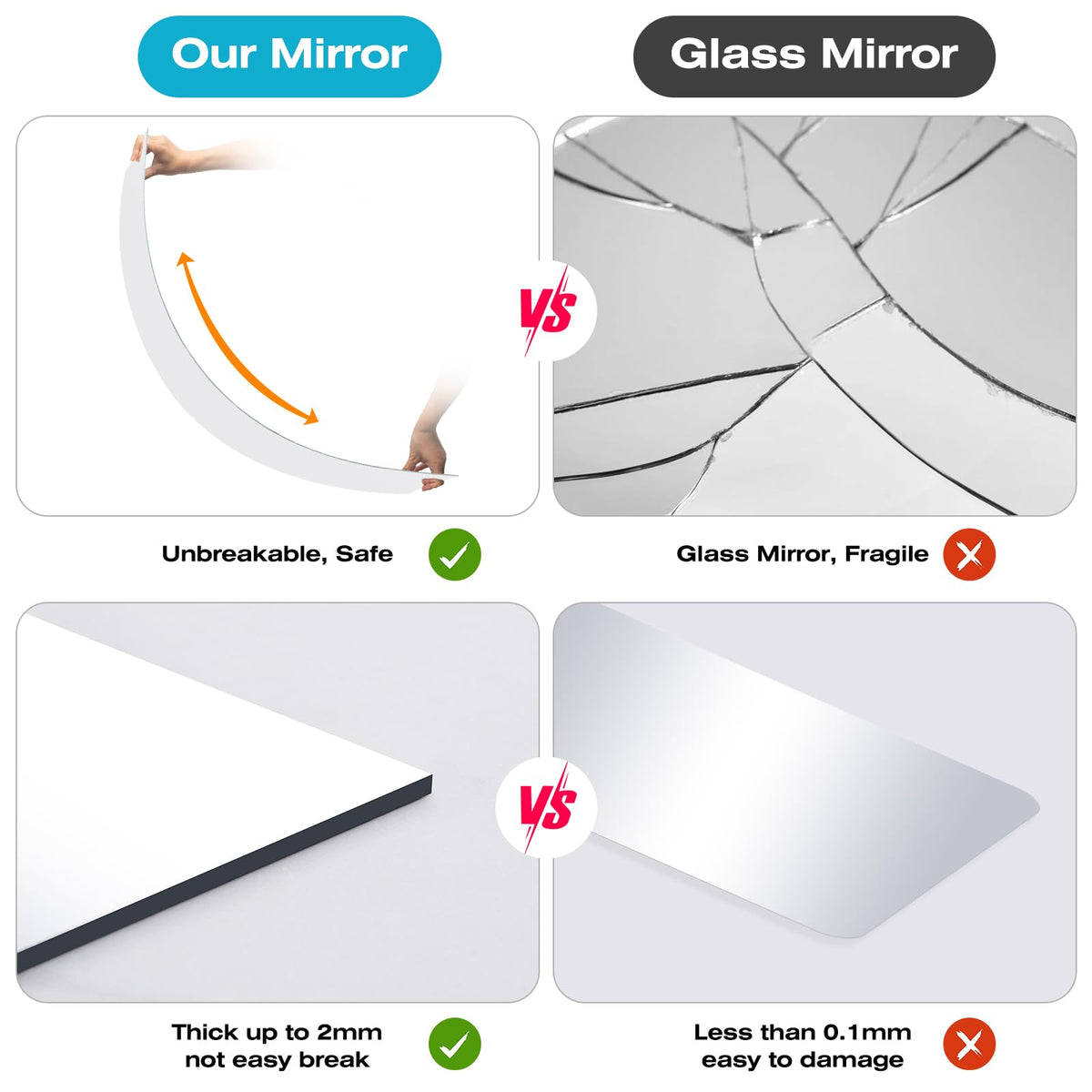 DEHWFT wall-mount mirror installs easily with foam tape