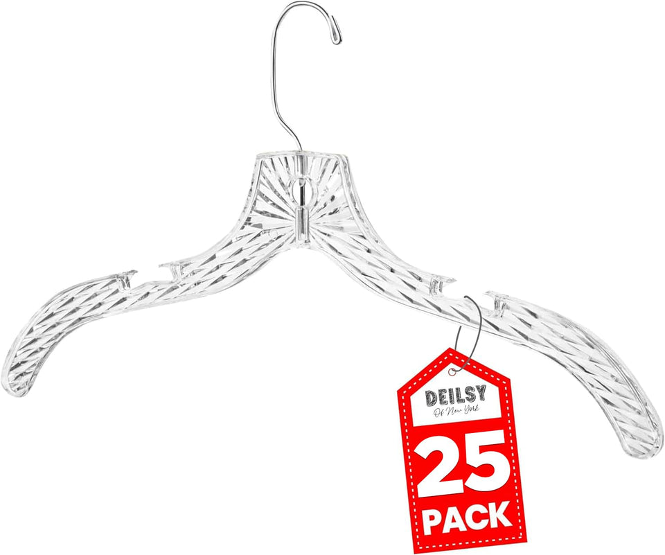 DEILSY 25-pack heavy-duty plastic hangers for durable closet organization.
