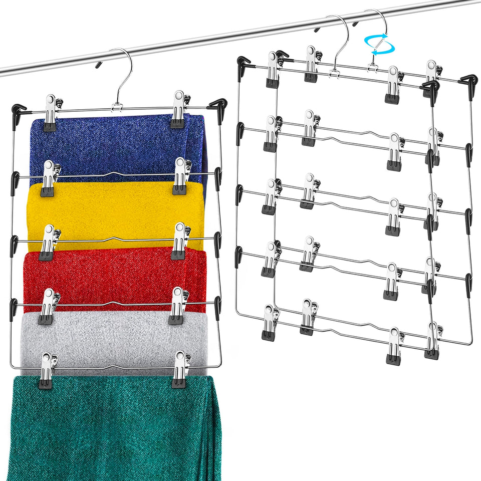 DEILSY 5-tier skirt hangers with clips, front view, organized closet