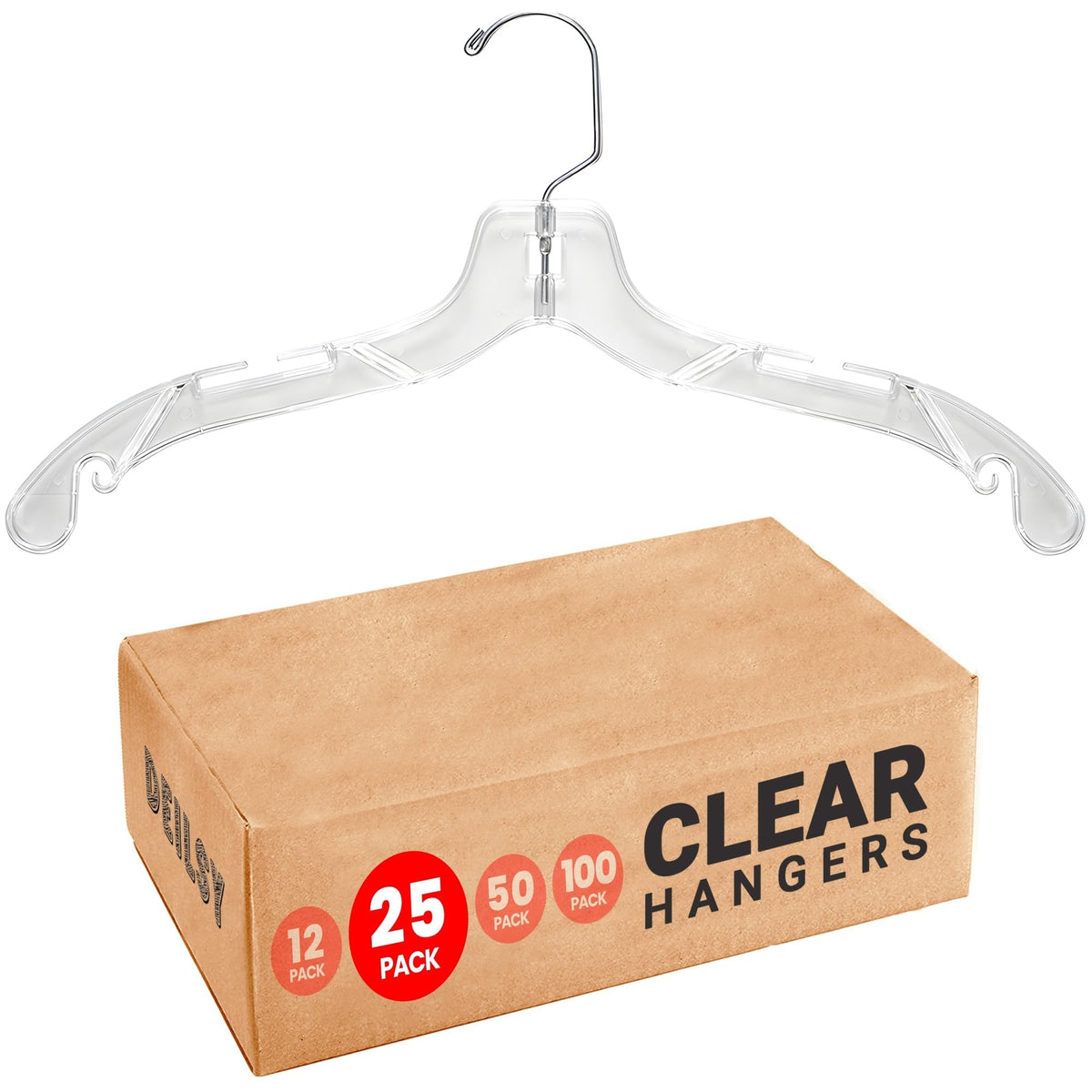 DEILSY Clear Plastic Hangers 25 Pack front view for sleek wardrobe organization