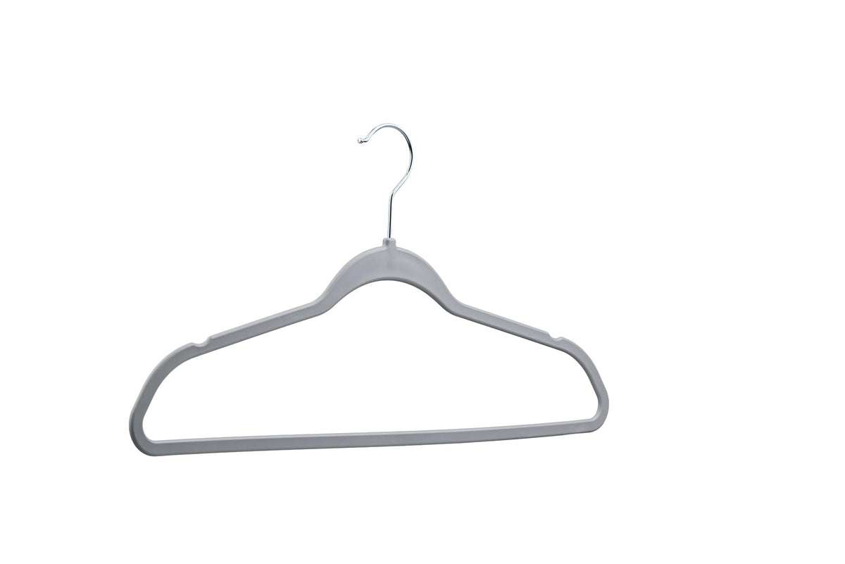 DEILSY Gray Hangers demonstrate compact storage in a dorm closet.