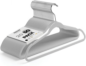DEILSY Gray Hangers Pack showcases slim plastic design for space-saving closets.