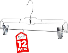 DEILSY 14-inch clear pants hanger with clips for space-saving closet organization.
