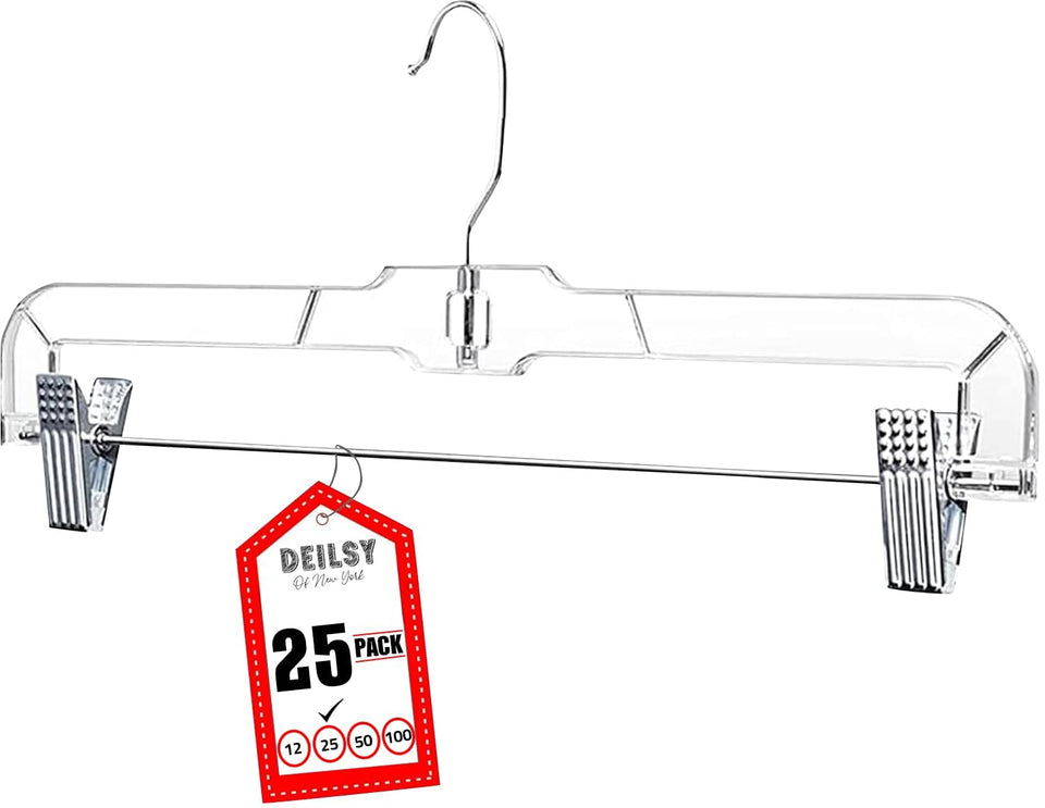 DEILSY clear skirt hanger with clips front view showing secure non-slip grip for skirts