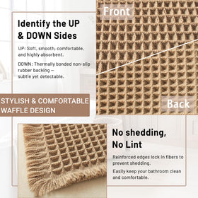 Dekafri waffle bath mat with non-slip backing stays secure on wet floors.