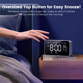 Dekala compact bedside clock design on a tidy nightstand.