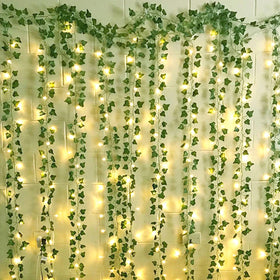 DEKEones ivy garland with 12 strands and 200 LED lights for vibrant indoor decoration.