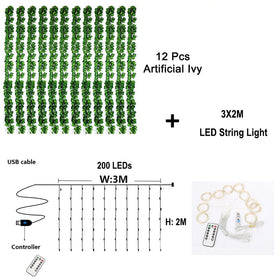 DEKEones 84ft artificial ivy with LED string lights creates warm ambiance in any room.