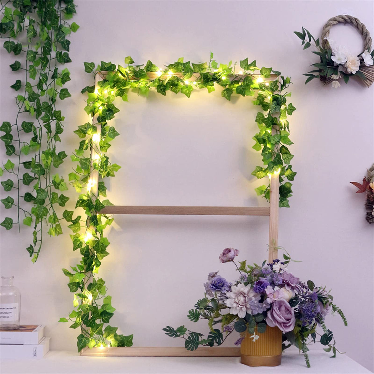 DEKEones USB-powered LED curtain lights pair with ivy for flexible setup.