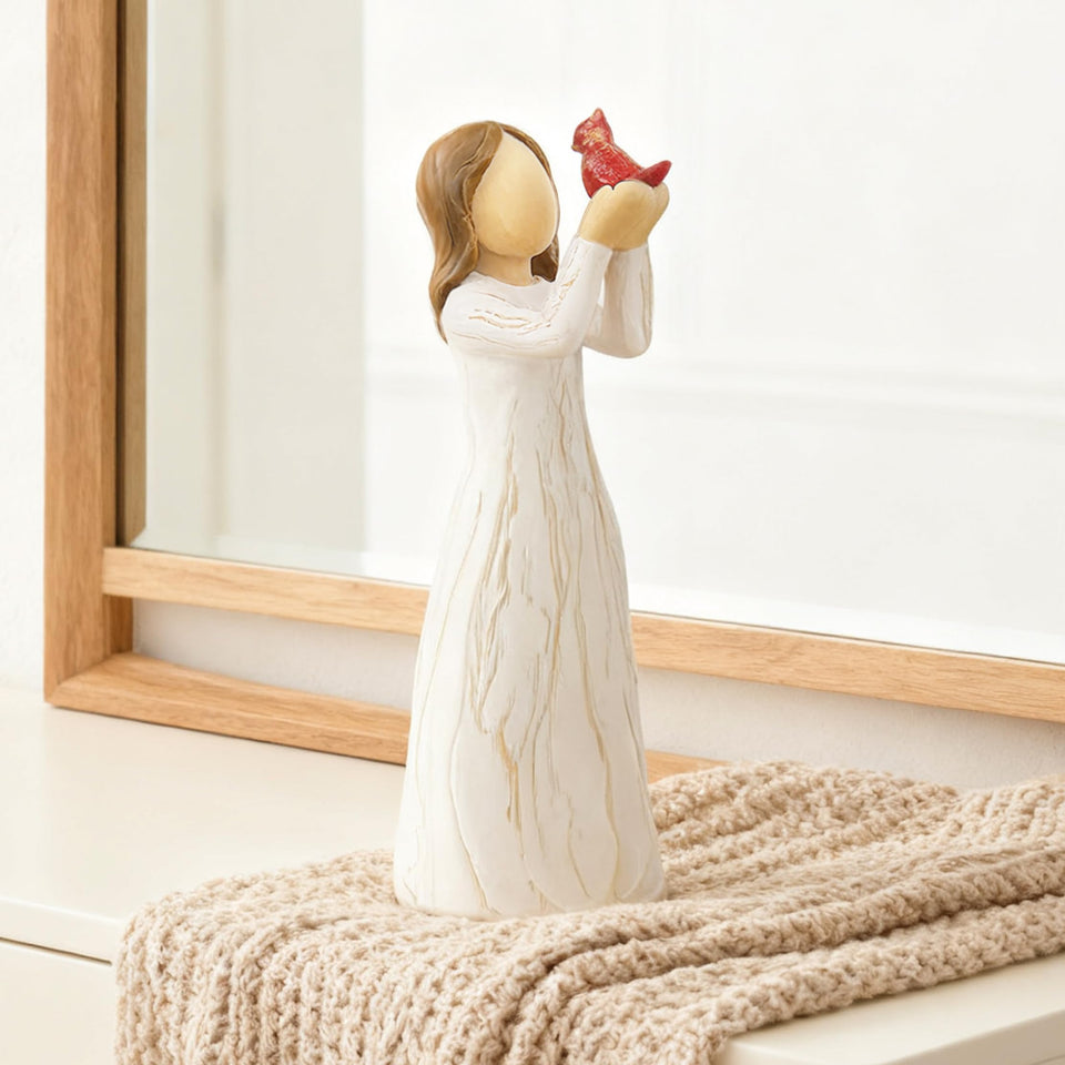 Dekismeos cardinal angel figurine holding hope, ideal memorial gift