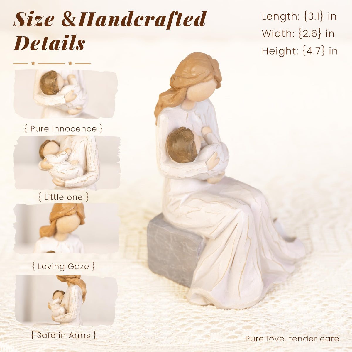 Dekismeos serene sculpture for a comforting mom gift display.