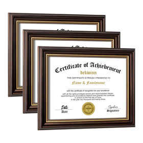 DEKWINN 8.5x11 diploma frame set 3 with reddish-brown gold trim protects certificates