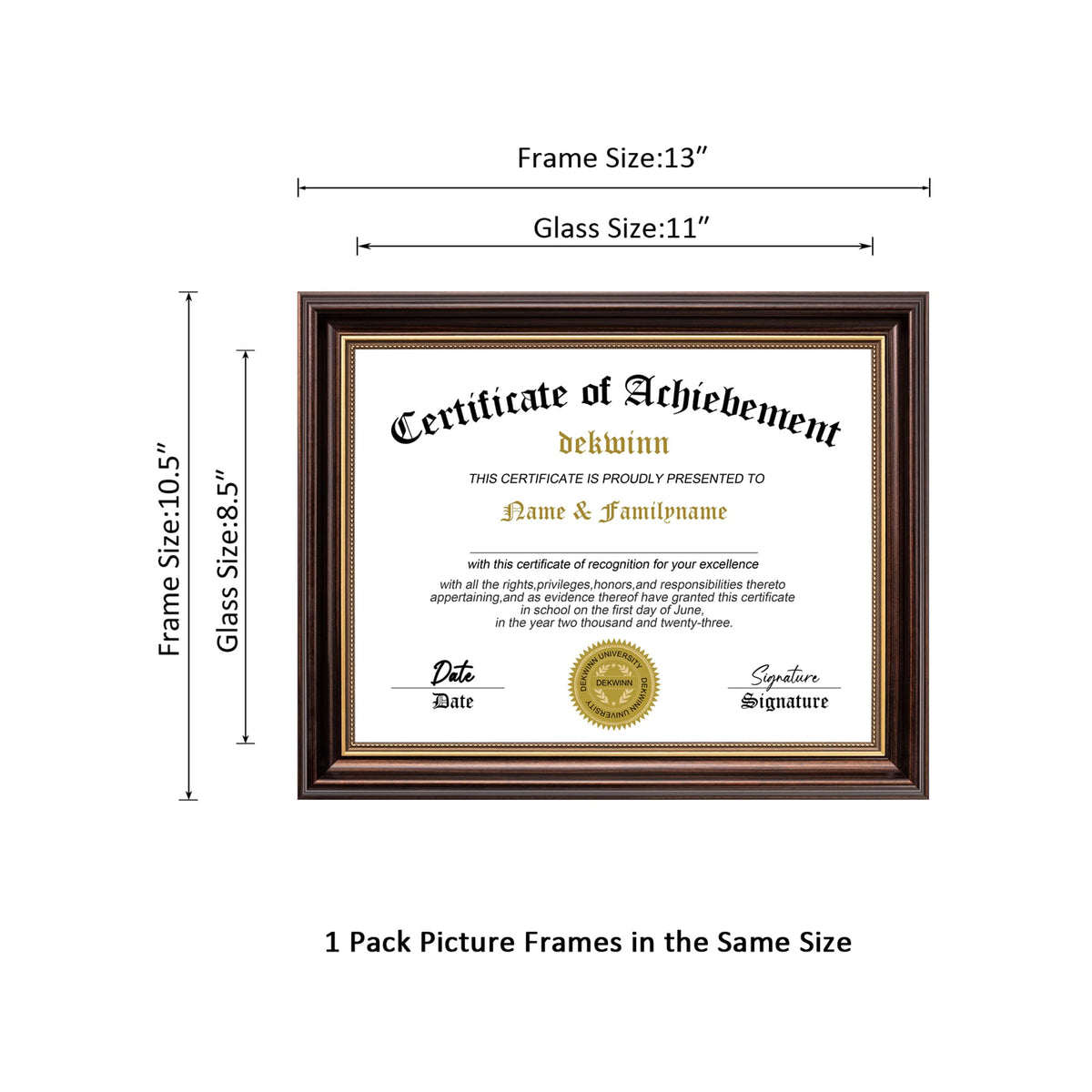 DEKWINN certificate frame with real glass protects documents and photos.