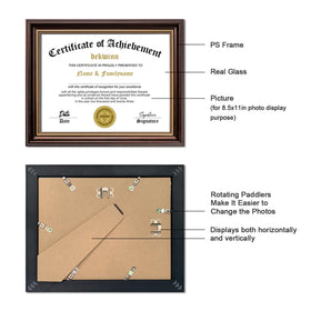 DEKWINN diploma frame shows reddish-brown finish and gold trim for wall or desk display.